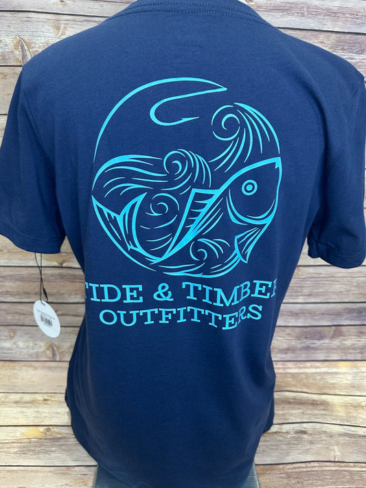 Navy Vneck fish & hook tee