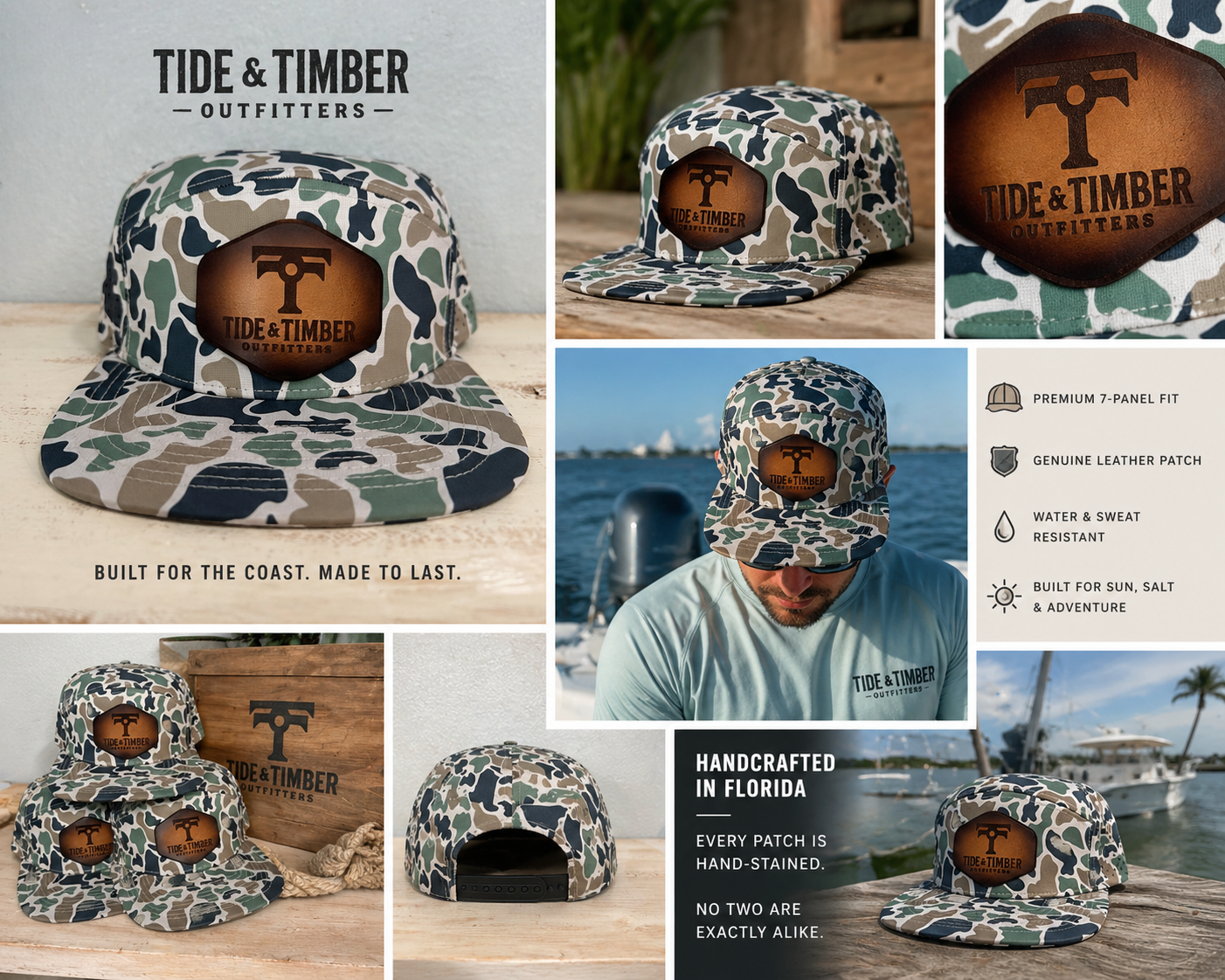 Tide & Timber Performance Camo Hat w/ Leather Patch