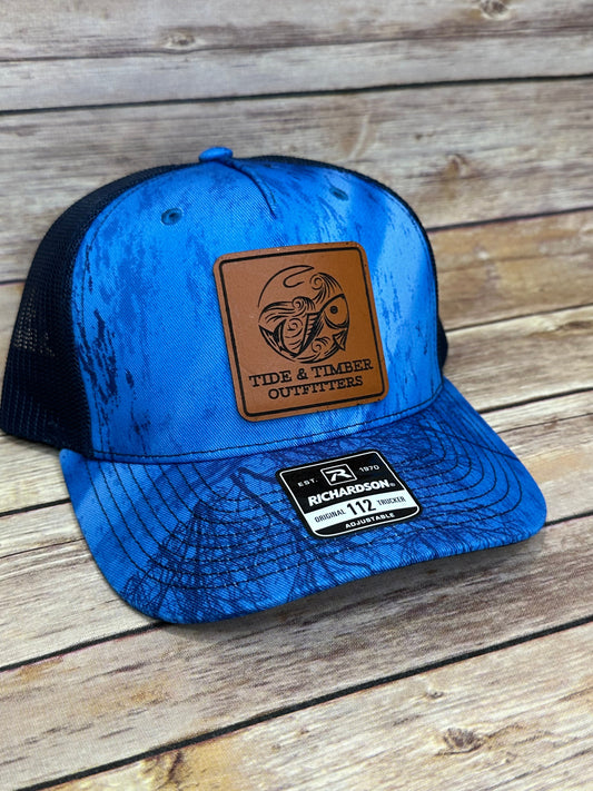 Real Tree Light Blue/Navy fish & hook trucker hat