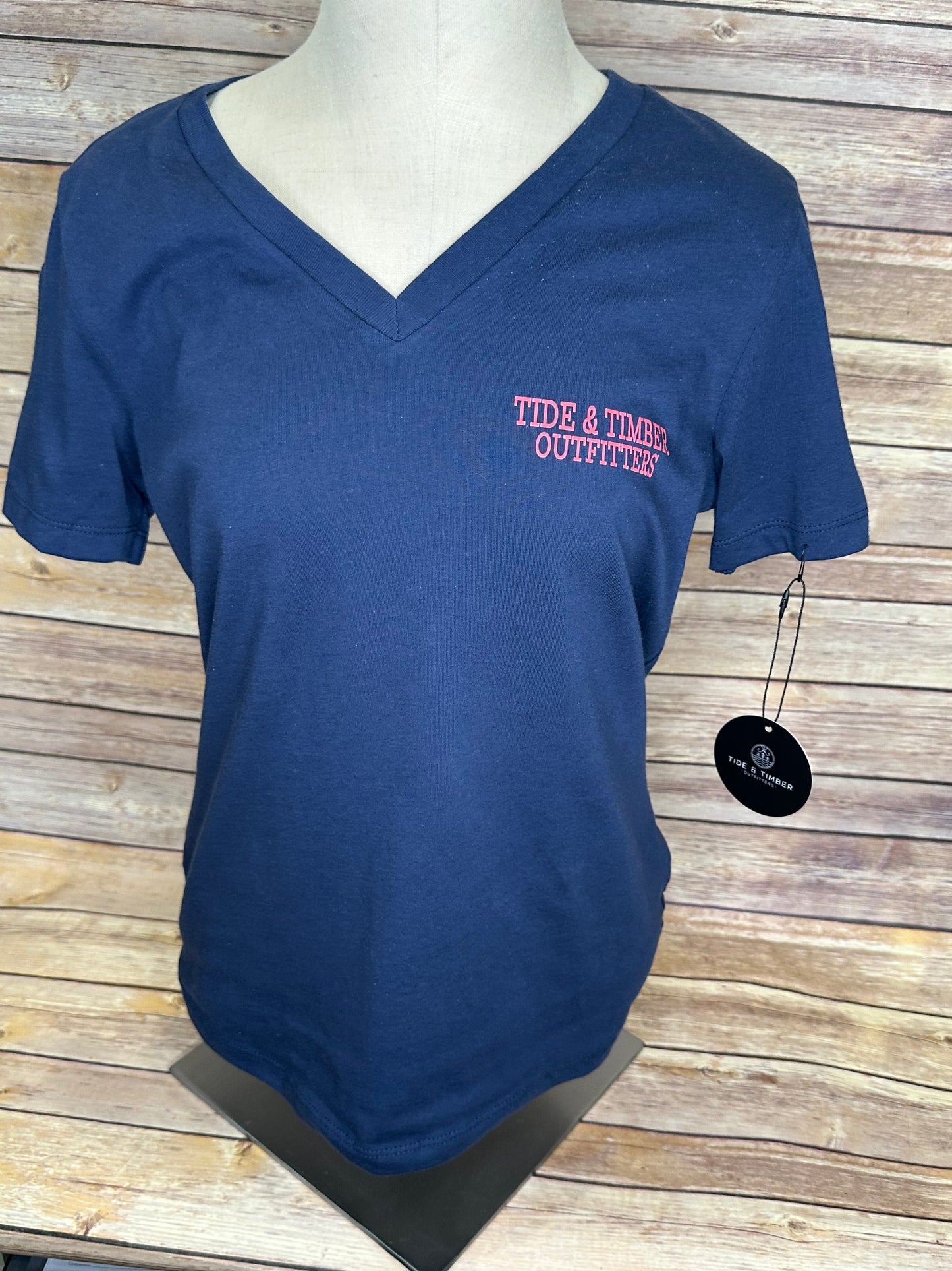 Navy Vneck fish & hook tee