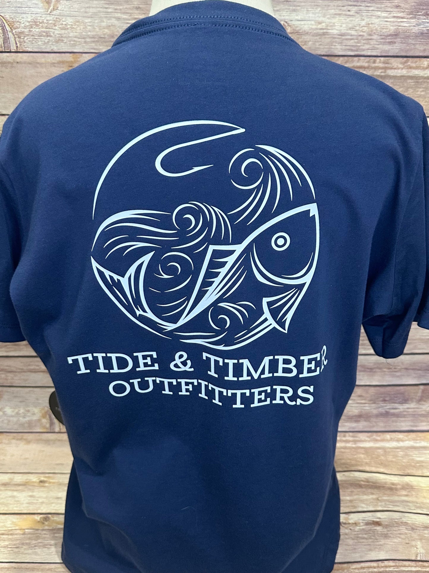 Navy Vneck fish & hook tee