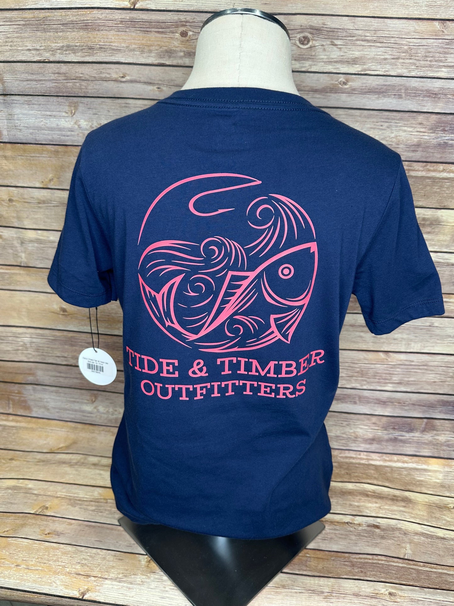 Navy Vneck fish & hook tee