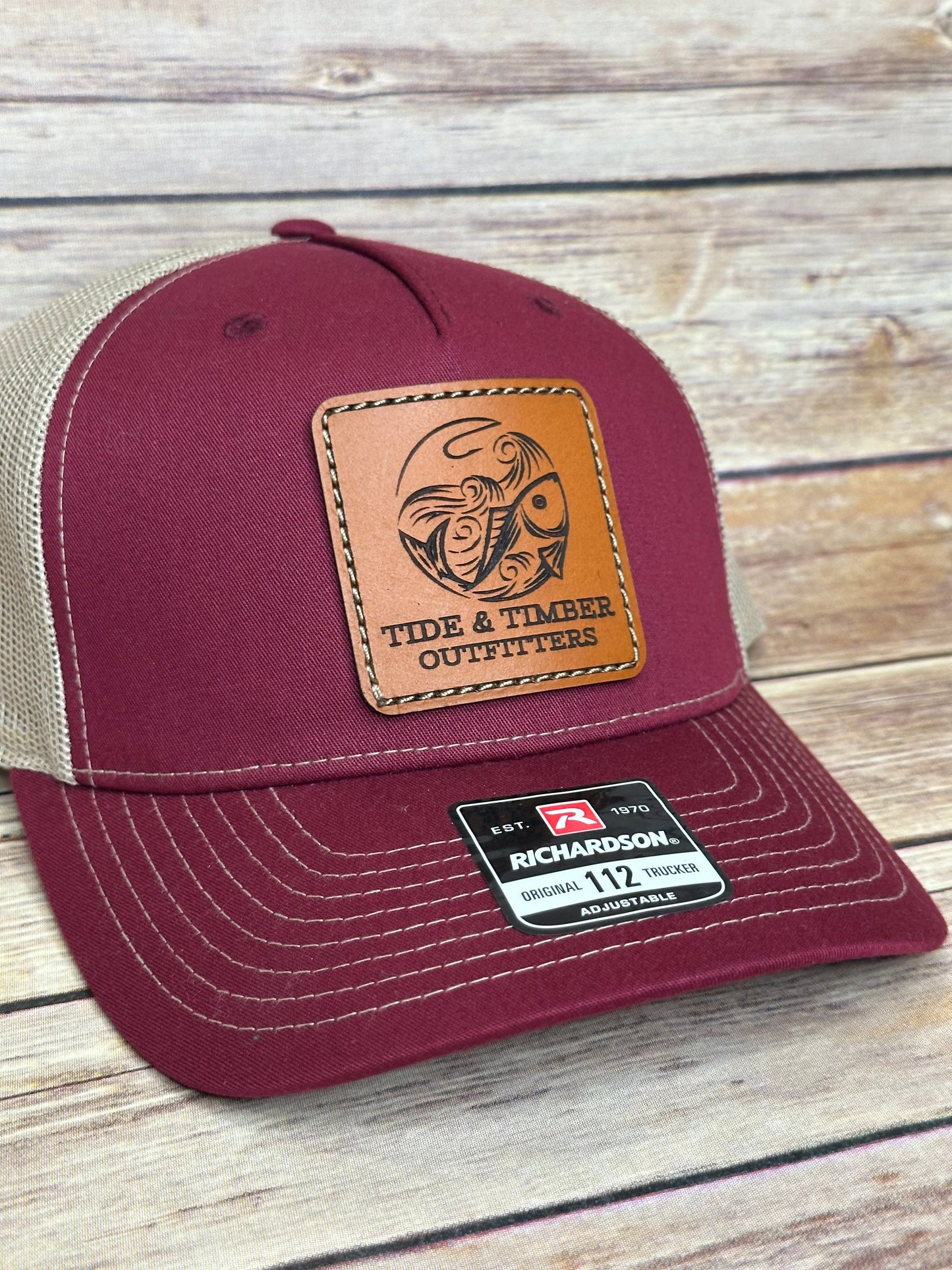 Cardinal/Tan fish & hook trucker hat