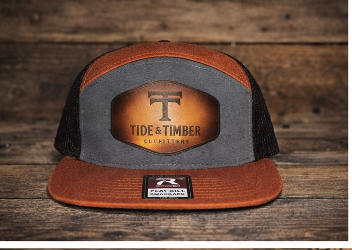 TT genuine leather Richardson 7 panel trucker hat