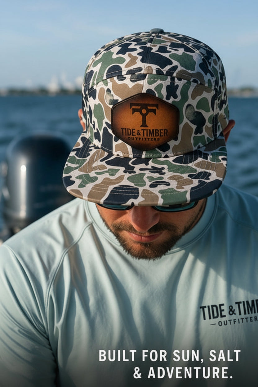 Tide & Timber Performance Camo Hat w/ Leather Patch