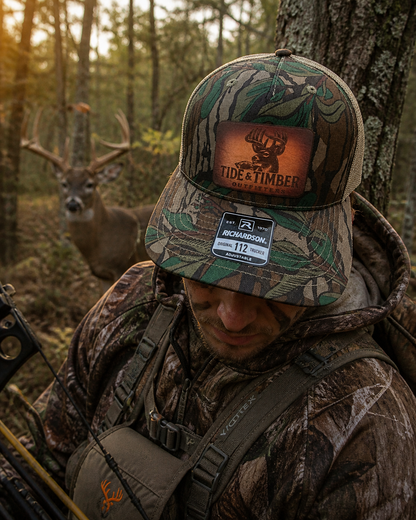 Tide & Timber Outfitters® Mossy Oak Buck Leather Patch Hat – 5 Panel